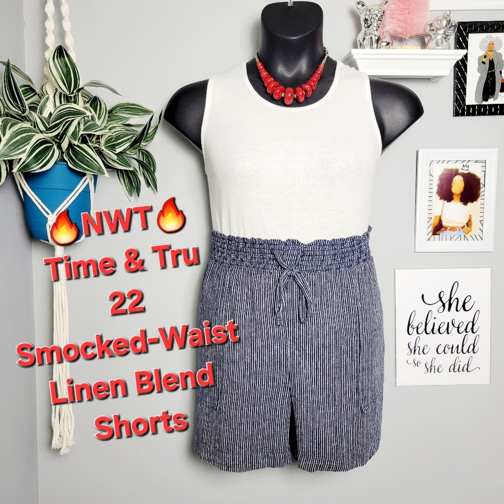 🔥NWT Time & Tru 22W Smocked Linen Shorts